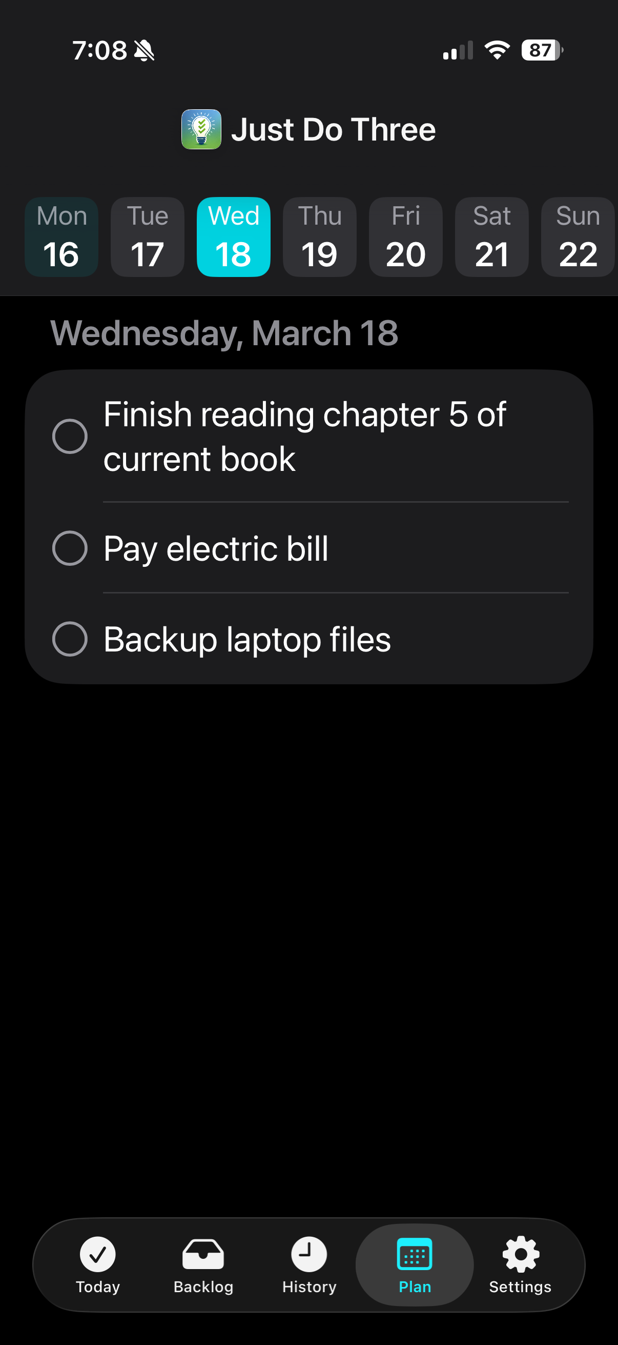 Just Do Three app – plan and schedule tasks ahead on iPhone